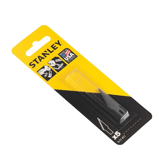 STANLEY® 45mm Sharp-Angled Blades for Hobby Craft Knife Package Side view