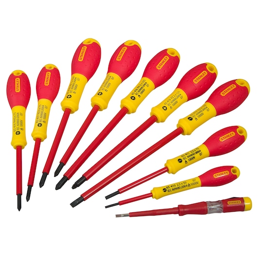 TOURNEVIS ISOLES 1000V ELECTRICIEN + PHILLIPS + POZI + TESTEUR - MALLETTE DE 10PCS FATMAX