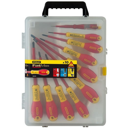 TOURNEVIS ISOLES 1000V ELECTRICIEN + PHILLIPS + POZI + TESTEUR - MALLETTE DE 10PCS FATMAX