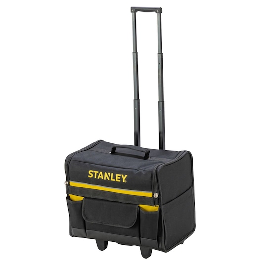 Angle view of a STANLEY case trolley on a white background