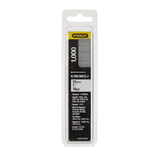 Clous STANLEY®, 18GA, type J, 25 mm (boîte de 1000)