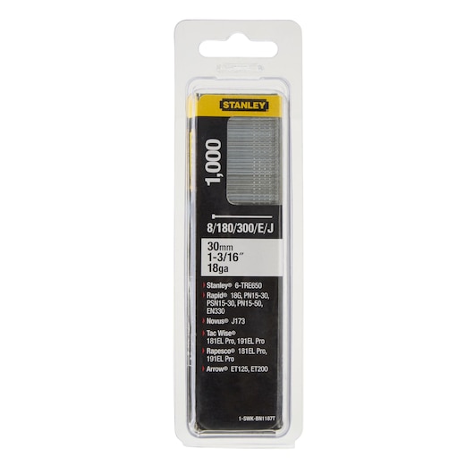 Clous STANLEY®, 18GA, type J, 30 mm (boîte de 1000)