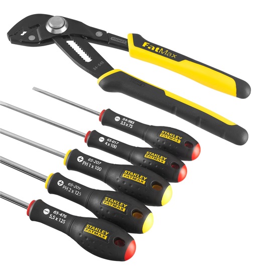 PINCE MULTIPRISE A VERROUILLAGE 250MM FATMAX + TOURNEVIS ELECRICIEN + PHILLIPS – JEU DE 6 PCS FATMAX