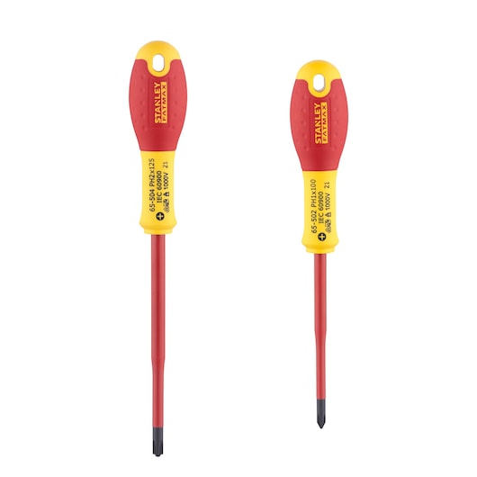 TOURNEVIS BORNIERS ISOLES 1000 V\nPH1X100mm et PH2X125mm - JEU DE 2 PCS FATMAX