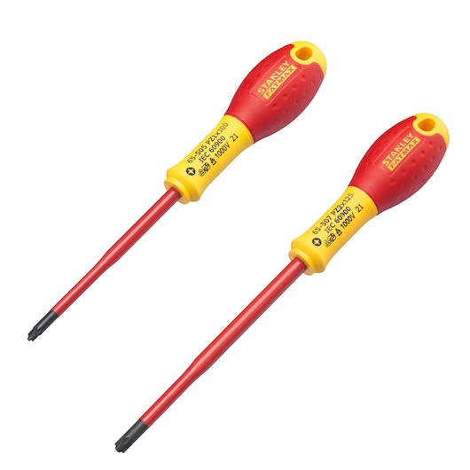 TOURNEVIS BORNIERS ISOLES 1000 V\nPZ1X100mm et PZ2X125mm - JEU DE 2 PCS FATMAX