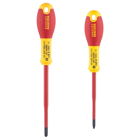 TOURNEVIS BORNIERS ISOLES 1000 V\nPZ1X100mm et PZ2X125mm - JEU DE 2 PCS FATMAX