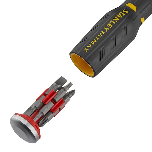 TOURNEVIS PORTE-EMBOUTS A CLIQUET + 12 EMBOUTS\nFENTE: 4-5,5-6MM / PH1- PH2 - PH3/ PZ1-PZ2-PZ3 / T10-T15-T20\n+ RATELIER