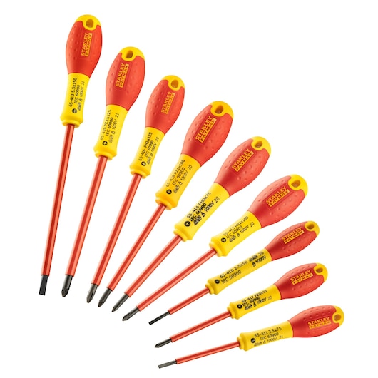 TOURNEVIS ISOLES 1000V ELECTRICIEN + PHILLIPS + POZI + TESTEUR - JEU DE 10PCS FATMAX