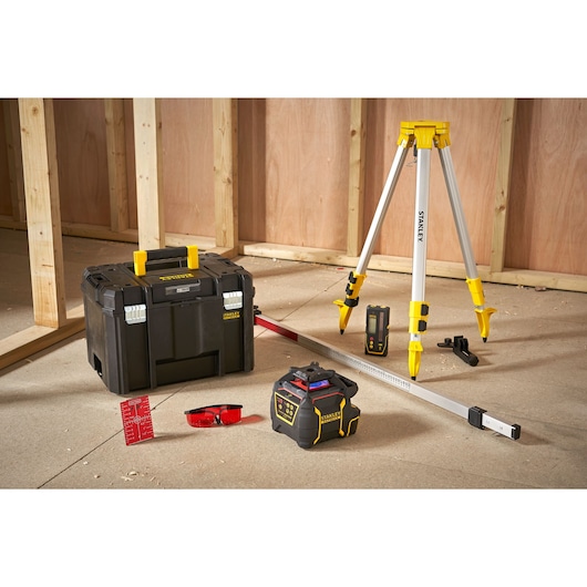 STANLEY® FATMAX® Rotary RL600 Alkaline Red Beam Laser Level with Tripod and Direct Reading Pole