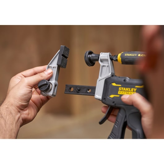 STANLEY® FATMAX® Hybrid Trigger Clamp, 300mm quick-change mechanism converting clamp into spreader; clamp held in two pieces