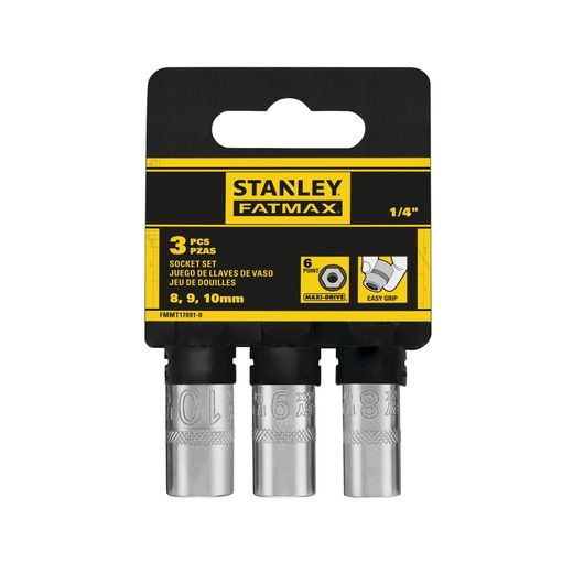 JEU DE DOUILLES 1/4" 6 PANS 8-9-10 MM FATMAX - 3 PIECES