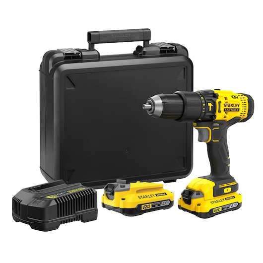 18V STANLEY FATMAX V20 Hammer Drill with 2 x 2.0Ah Lithium-Ion Batteries and Kit Box