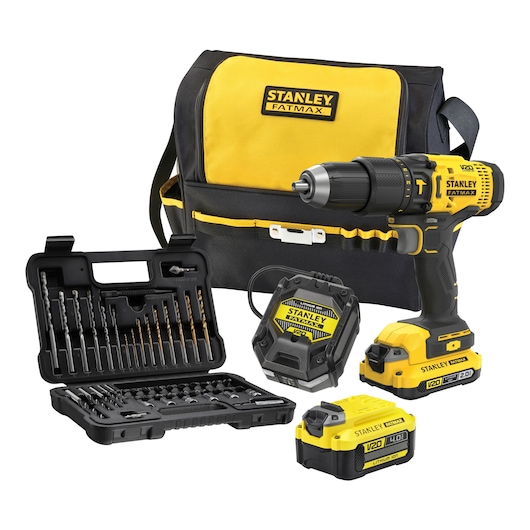 18V STANLEY® FATMAX® V20 Cordless Hammer Drill with 2 x 1.5Ah Lithium Ion Batteries and Soft Bag