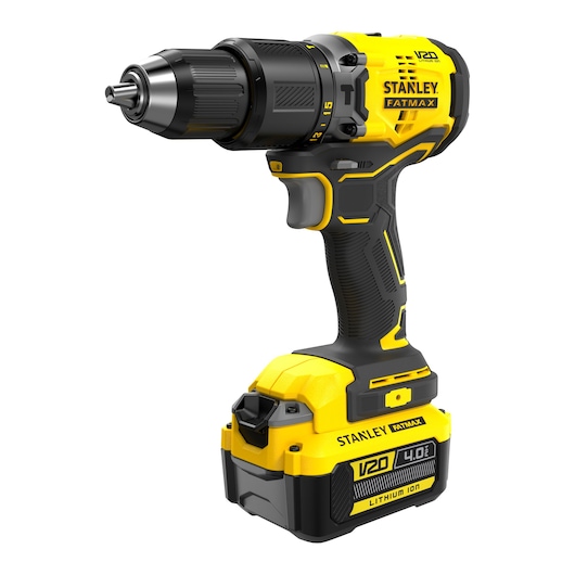 18V STANLEY FATMAX V20 Cordless Brushless Hammer Drill with 2 x 4.0Ah Lithium Ion Batteries and Kit Box 