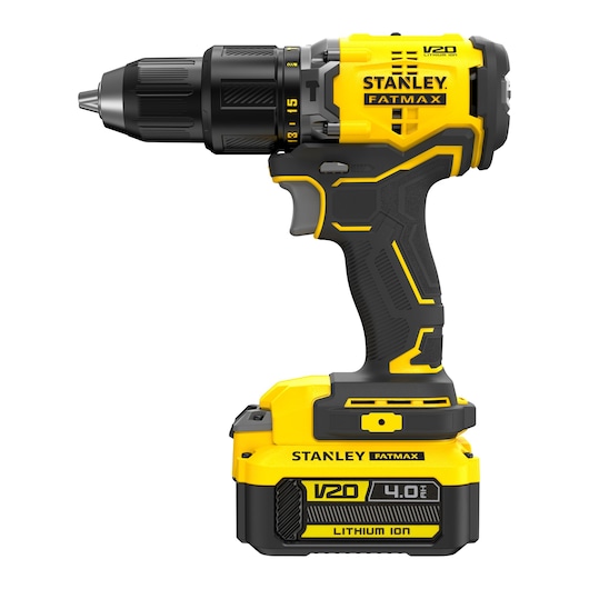 18V STANLEY FATMAX V20 Cordless Brushless Hammer Drill with 2 x 4.0Ah Lithium Ion Batteries and Kit Box 