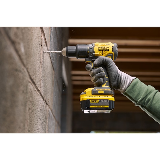 18V STANLEY FATMAX V20 Cordless Brushless Hammer Drill with 1 x 2.0Ah Lithium Ion Battery and Kit Box