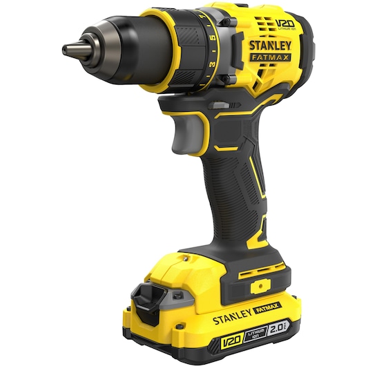 Perceuse Visseuse BRUSHLESS 80Nm - 18V - 15 réglages de couple, Mandrin 1  main 13mm, 0-600 / 2100 trs/min - Gamme V20 - STANLEY FATMAX,  SFMCD720D2K-QW