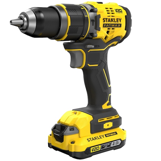 Perceuse Visseuse à percussion BRUSHLESS 80Nm - 18V - 15 réglages de couple, Mandrin 1 main 13mm, 0-600 / 2100 trs/min, 0-10200 / 35700 cps/min - Gamme V20 - STANLEY FATMAX, SFMCD721D2K-QW