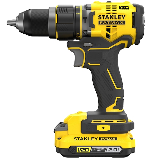 Perceuse Visseuse à percussion BRUSHLESS 80Nm - 18V - 15 réglages de couple, Mandrin 1 main 13mm, 0-600 / 2100 trs/min, 0-10200 / 35700 cps/min - Gamme V20 - STANLEY FATMAX, SFMCD721D2K-QW