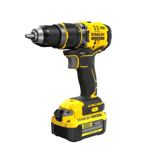 Perceuse Visseuse à percussion BRUSHLESS 80Nm - 18V - 15 réglages de couple, Mandrin 1 main 13mm, 0-600 / 2100 trs/min, 0-10200 / 35700 cps/min - Gamme V20 - STANLEY FATMAX, SFMCD721M2K-QW