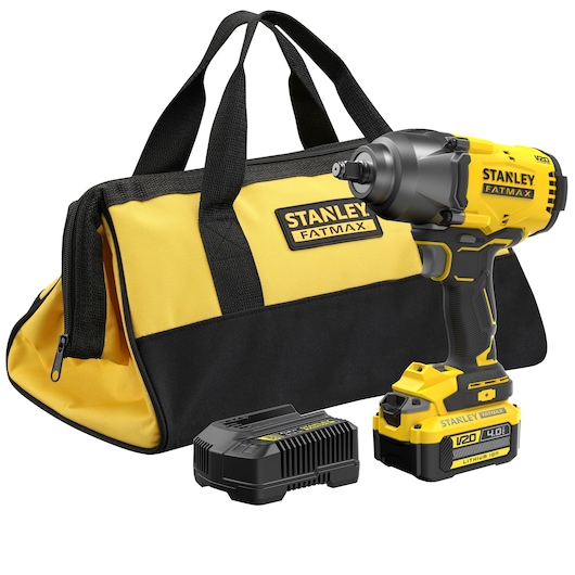 18V STANLEY FATMAX V20 Cordless Brushless 1/2" High Torque Impact Wrench with 1 x 4.0Ah Lithium Ion Battery