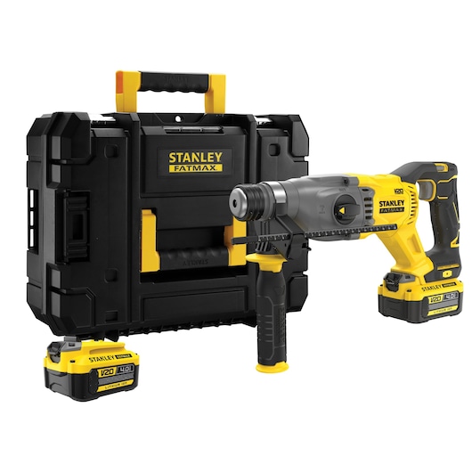  STANLEY FATMAX V20 Cordless Brushless SDS Plus Hammer Drill with 2 x 4.0Ah Lithium Ion Batteries and Kit Box 