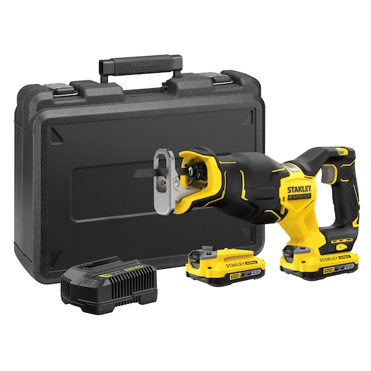 18V STANLEY FATMAX V20 Cordless Brushless Reciprocating Saw with 2 x 2.0Ah Lithium Ion Batteries and Kit Box