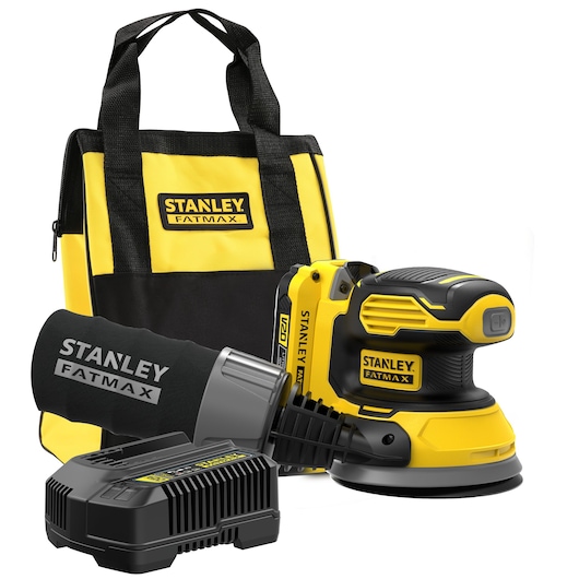  STANLEY FATMAX V20 Cordless Random Orbit Sander with 1 x 2.0Ah Lithium Ion Battery and Soft Bag