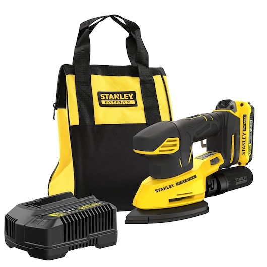 STANLEY FATMAXV20 Cordless Detail Sander with 1 x 2.0Ah Lithium Ion Battery and Soft Bag