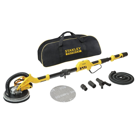 Ponceuse télescopique Ø225mm pour plaquiste - 750W - 1700 trs/min, Télescopique de 1,25 à 1,8 m, Tête rotative 120°, LED - STANLEY FATMAX, SFMEE500S-QS