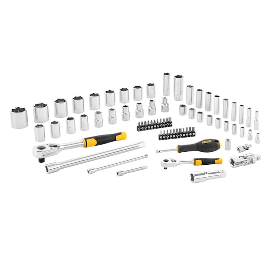Jeu de cliquets 72 dents et de douilles avec accessoires, 72 pièces 1/4'' et 1/2'' STANLEY®