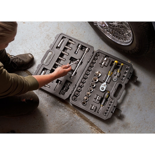 STANLEY® 1/4" and 1/2"" 72-Tooth Ratchets and Socket Set with accessories (72 pieces)