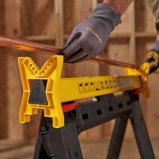 STANLEY® Folding Adjustable Height and Width Sawhorse (Pair), 450kg Max. Capacity, application image