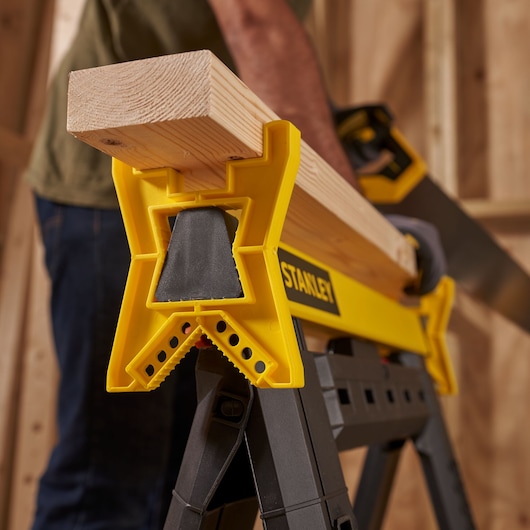 STANLEY® Folding Adjustable Height and Width Sawhorse (Pair), 450kg Max. Capacity, application image