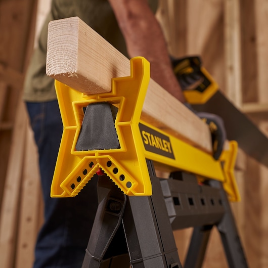 STANLEY® Folding Adjustable Height and Width Sawhorse (Pair), 450kg Max. Capacity, application image