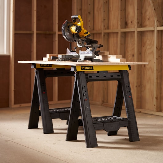 STANLEY® Folding Adjustable Height and Width Sawhorse (Pair), 450kg Max. Capacity, application image