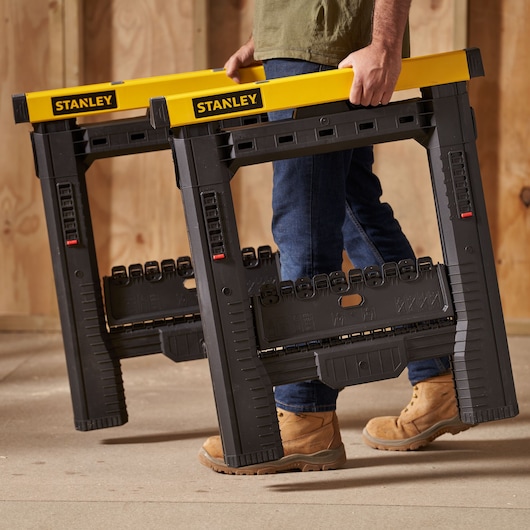 STANLEY® Folding Adjustable Height and Width Sawhorse (Pair), 450kg Max. Capacity, application image