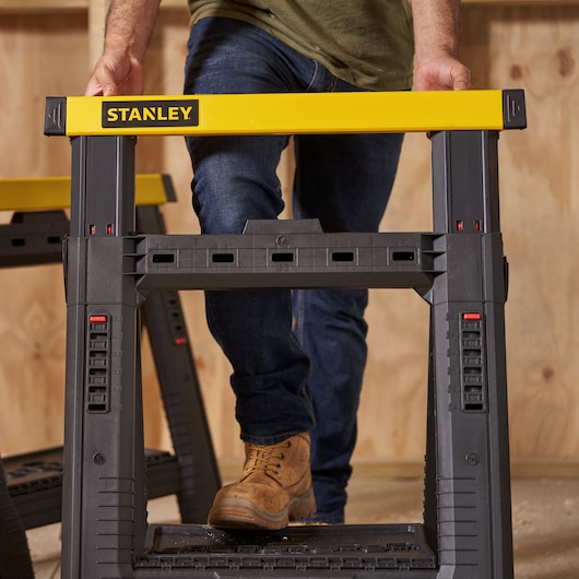 STANLEY® Folding Adjustable Height and Width Sawhorse (Pair), 450kg Max. Capacity, application image