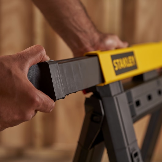 STANLEY® Folding Adjustable Height and Width Sawhorse (Pair), 450kg Max. Capacity, application image