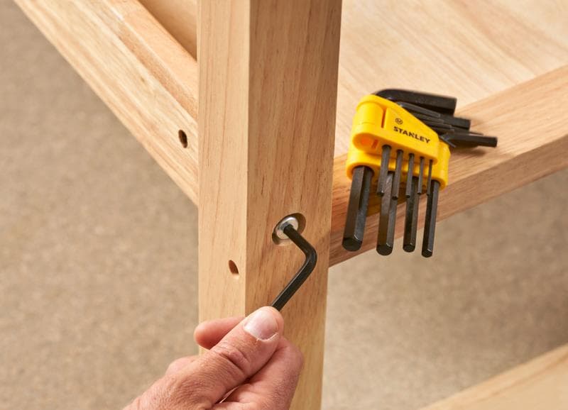 STANLEY 0-69-253 jeu de clés hexagonales, support jaune, clés noires, assemblage meuble en bois, angle latéral